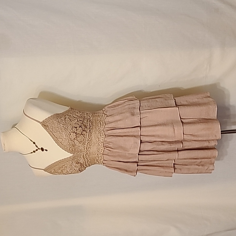 Rebellion Tan Lace Tiered Mini Dress - Picture 3 of 13